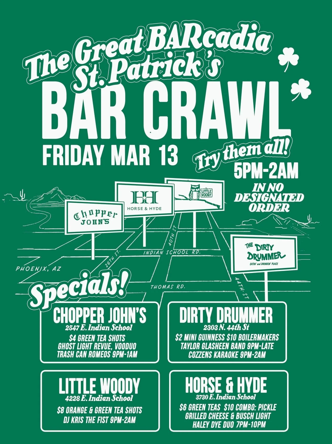The Great BARcadia St. Patty's Bar Crawl ☘️ — The Dirty Drummer